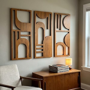 Bauhaus Wall Art Triptych | Geometric Wooden Wall Decor