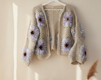 Modelo de Cardigã de Crochê – Tutorial de Suéter Patchwork (PDF + Vídeo)