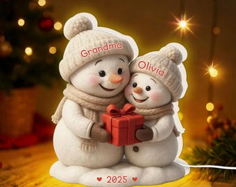 Tmeefee Personalized Grandma Grandpa And Grandkids Snowman LED Light Up