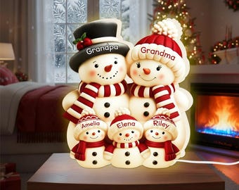 Custom Snowman Light Box,3D Effect Acrylic Light Box,Grandma Grandpa Keepsake,Christmas Decor For Family,LED Night Light,Family Gift 2025