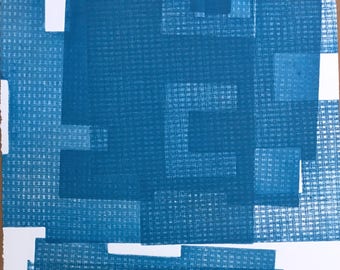 Fine Art Etching . Minimalist. Blue Print: "Intersection 20" Size 15" x 18". unframed