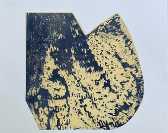 Large Art Print. Contemporary Etching . Abstract .Navy Blue and Yellow Ochre: "Tuck 1” unframed