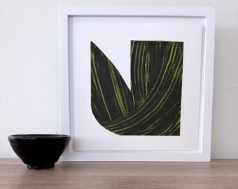 Art Prints . Minimalist Print in black, yellow and white printmaking: "Woven 2 ".  unframed .