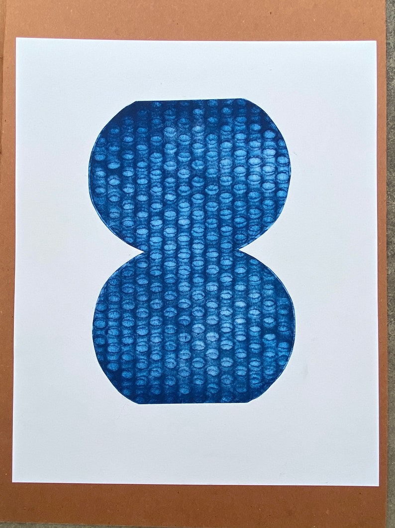 Gravure minimaliste. Géométrique. Bleu et blanc : Mélangé . sans cadre image 2