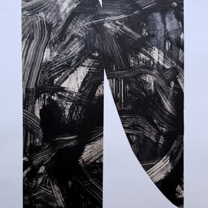 Contemporary Printmaking, Black and Tan Abstract. Monotype: &quot;Margin 6&quot;. Print Size 15&quot; x 20&quot; . unframed .