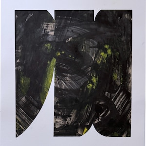 Contemporary Printmaking, Black and Tan with hints of yellow Abstract. Monotype: &quot;Margin 8&quot;. Print Size 15&quot; x 17&quot; . unframed .