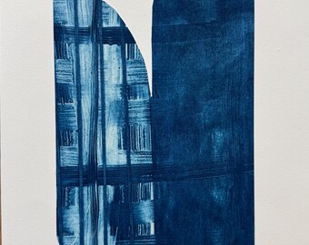 Blue and White Paper Collage Art Print, Textured Design (11" x 13")