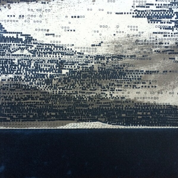 SALE . Landscape Art . Intaglio Print . Navy Blue / Gray Abstract  : Striation 186 . Print Size 9.5" x 9.5"
