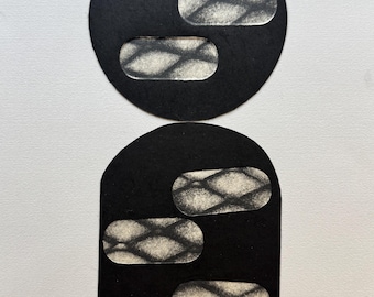 Black and Gray on gray Paper Collage Art Print, Oval Design (10.75" x 15")