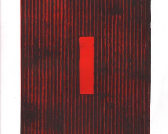 Fine Art Etching . Charcoal , Red, and White Home Decor . Affordable Art: "Corrugated 6-1". unframed