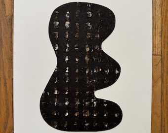 Black Brown White Paper Collage Art Print, Textured Basket Design (10.5" x 13.5")