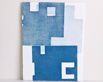 Fine Art Etching . Minimalist. Blue Print: "Intersection 18" Size 15" x 18". unframed