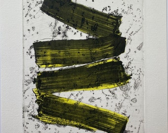 Minimalist Black , Yellow + White Decor. Contemporary Art Print: "Carbon 6" . Unframed .