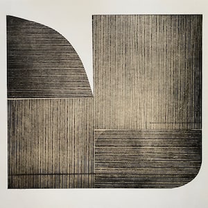 Minimalist Etching Art Print: Black, Tan & White Geometric Design