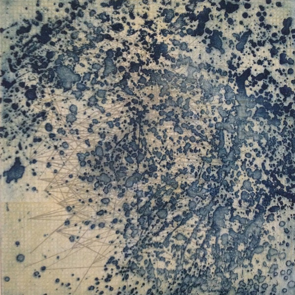 SALE . Only 100 dollars . Large Etching Print . Abstract Art  . Navy Blue Home Decor: Contradiction15