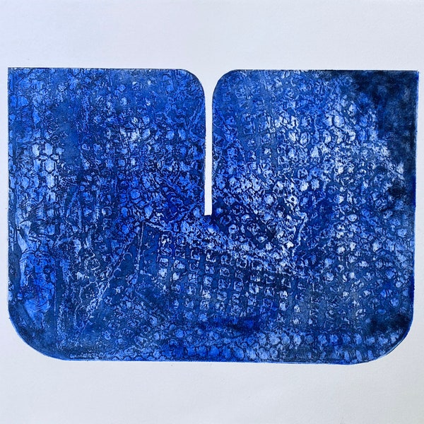Contemporary Print . Intaglio. Modern Art. " Seam 2" in blue. unframed. Large Print