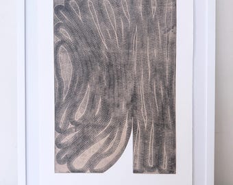 Large Etching . Abstract. Geometric . Tan and black "Rappel 3" unframed