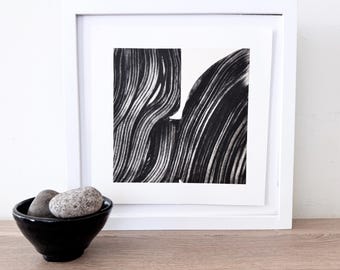 Art Prints . Minimalist Print in black, tan and white printmaking: "Traced 1 ".  unframed .