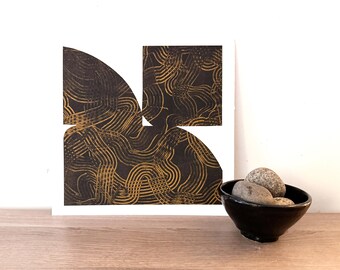 Abstract Etching Art Collage: Black & Copper Home Decor Chiral 4