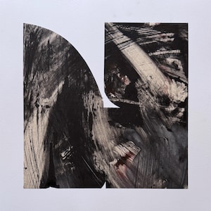 Contemporary Printmaking, Black and Tan  with hints of red Abstract. Monotype: &quot;Margin 3&quot;. Print Size 13&quot; x 13&quot; . unframed .