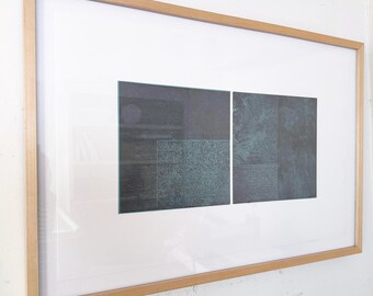 Wald 3: Wood Texture Wall Art . Diptych Etching . Contemporary Print. Green on white paper