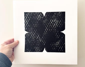 Paper Collage. Black and White Contemporary Art : "Wedge". Print Size 11" x 11" . unframed .