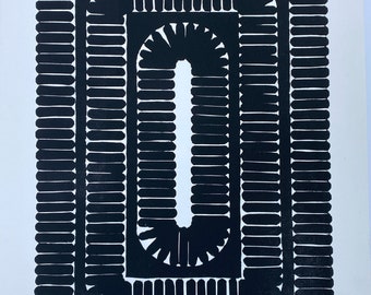 Grand art mural. Linogravure. Gravure minimaliste. Noir + Blanc. Décoration intérieure : « LOOM 6 » Taille d’impression 20 » x 14,5 » non encadré.