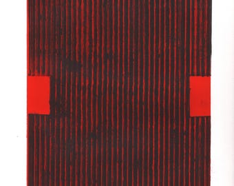 Fine Art Etching . Charcoal , Red, and White Home Decor . Affordable Art: "Corrugated 5-1". unframed