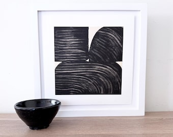 Art Prints . Minimalist Print in black, tan and white printmaking: "Engrams 1 ".  unframed .