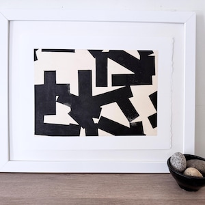 Lithograph. Minimalist Art. " Discord 2 " in Black, White + Tan ,unframed .