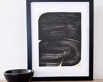 Art Prints . Minimalist Print in black, tan and white printmaking: "Tracing 1 ".  unframed .