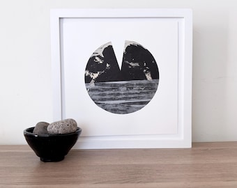 Contemporary Printmaking . Monoprint . Geometric Art in Black, Silver + Tan on white: "Phase 1"