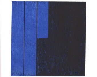 Minimalist. Contemporary Etching Print. Modern Original Intaglio Affordable Print, : Side Tracked 5 in Blue + Black, 13" x 13", unframed