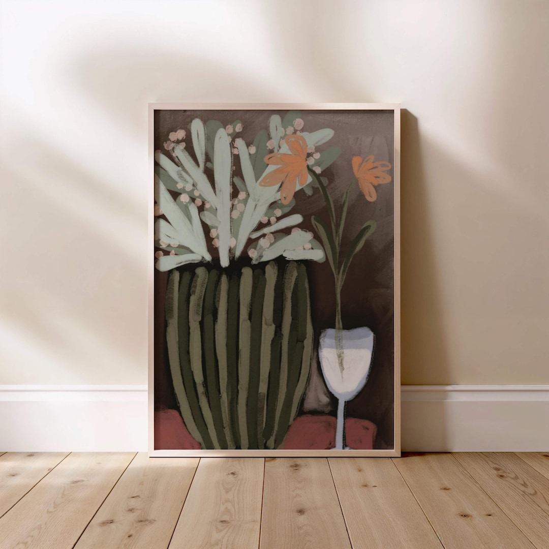 Moody Botanical Still Life Art Print, Dark Floral Vase Wall Art, Earthy ...