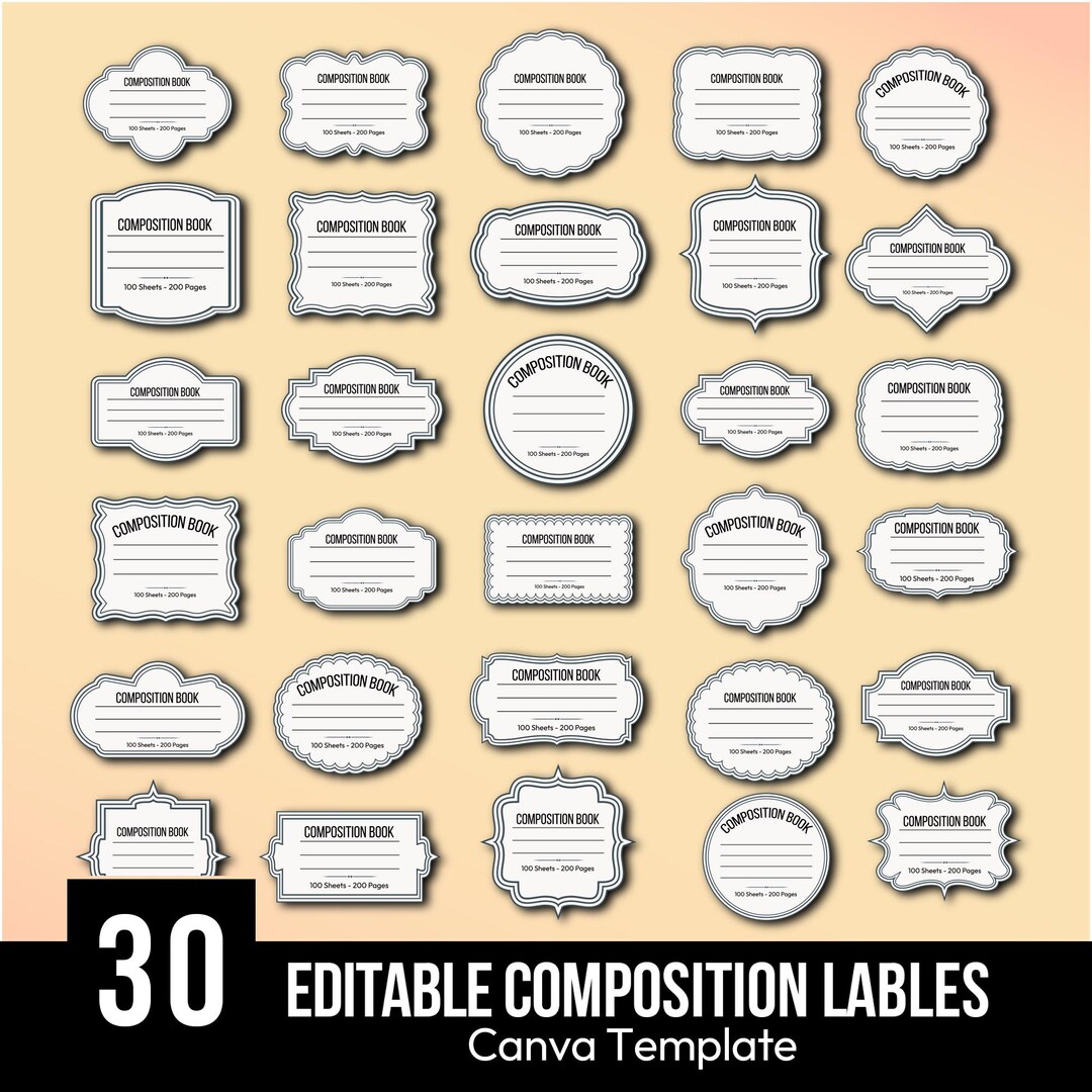 Editable Composition Book Label Templates, Canva (PDF Download) - Etsy ...