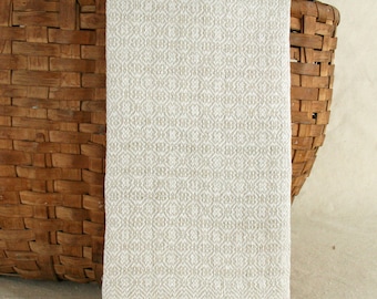 Hand Woven Towel In Ivory and Unbleached Linen with a Diamond Pattern