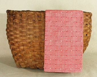 Handwoven Cotton Dishtowel in Traditional Red on White Twill Pattern