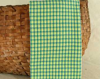 Handwoven Cotton Dishtowel in Turquoise, Lime Green and Light Yellow Pinwheel Pattern