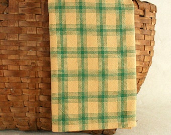 Handwoven Cotton Dishtowel in Pea Green and Peach Check with Pinwheel Pattern