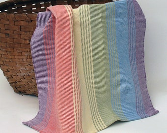 Handwoven Cotton Dishtowel in Rainbow Twill Stripes