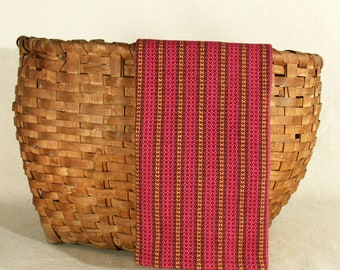 Handwoven Cotton Dishtowel in Rich Reds and Brown Stripes in a Twill Weave