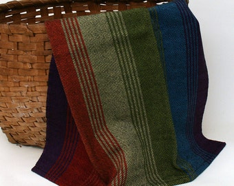 Handwoven Cotton Dishtowel in Dark Rainbow Twill Stripes