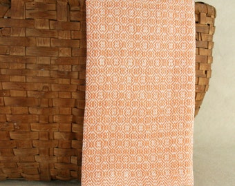 Handwoven Linen Dishtowel in Traditional Diaper Pattern in Peach and Ivory