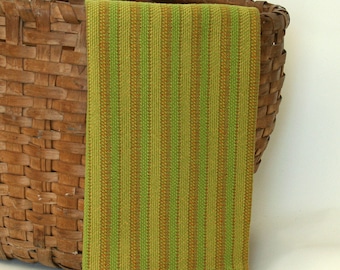 Handwoven Cotton Dishtowel in Bright Lime Green Basketweave Stripes