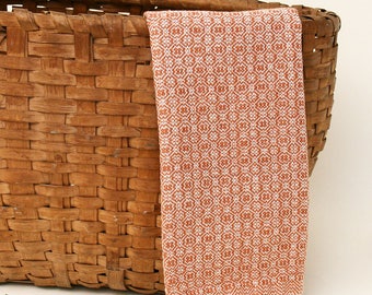 Handwoven Linen Towel in Traditional Diamond Pattern in Copper and Ivory