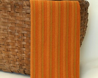 Handwoven Cotton Dishtowel in Orange Basketweave Stripes