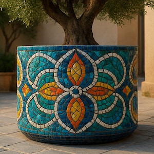 Medelhavsmosaikplanterare "Aqua Harmony" | Handgjord Smalto-kruka för olivträd och trädgårdar