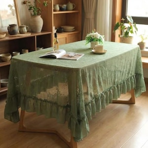 French Vintage Lace Tablecloth, Sheer Floral Embroidery, Cottagecore Dining Decor