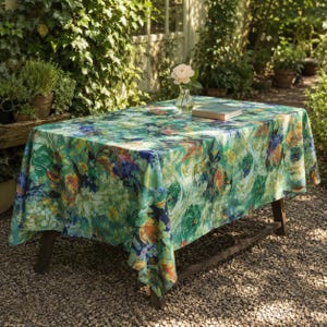French Floral Tablecloth, Waterproof Oil Painting Botanical Print