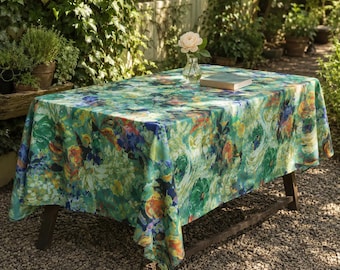 French Floral Tablecloth, Waterproof Oil Painting Botanical Print